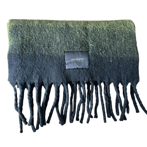 AllSaints Ombré Blanket Fringe Scarf Khaki Green OS - Picture 8 of 8